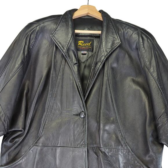 Reed Black Leather Jacket Vintage Made in USA Women's Size Medium Button Front - Picture 3 of 10